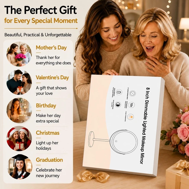 Alt view image 7 of 7 - Makeup Mirror, Rechargeable Vanity Mirror with 3 Lights, 1X/10X | Adjustable Brightness, 3000mAh, Double-Sided, Gift for Mom, Women, Wife, Girls, Dorm Room Essential