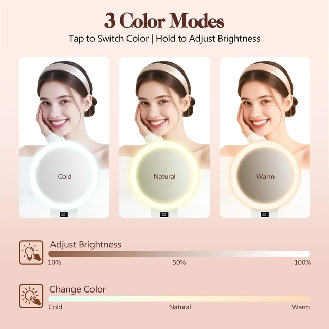 Alt view image 3 of 7 - Magnifying Mirror with Light 30X, 2000mAh 1X/ 30X Magnifying Makeup Mirror with Standable Base & Tweezers, 3 Color Modes with Adjustable Brightness& Smart Display, Foldable for Travel