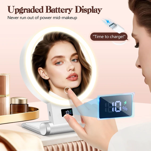 Alt view image 4 of 7 - Magnifying Mirror with Light 30X, 2000mAh 1X/ 30X Magnifying Makeup Mirror with Standable Base & Tweezers, 3 Color Modes with Adjustable Brightness& Smart Display, Foldable for Travel
