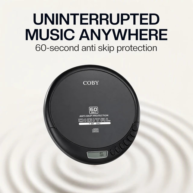 Alt view image 3 of 7 - Portable CD Player, 60 Second Anti Skip, FM Radio, CD Player for Car | CD-R/CD-RW/MP3 Playback, 2 AA or USB Power, Stereo Earbuds Included, Simple Buttons, Clear LCD