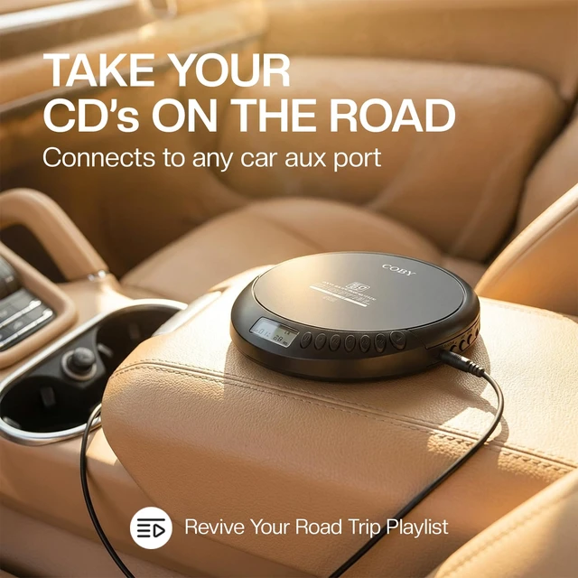 Alt view image 6 of 7 - Portable CD Player, 60 Second Anti Skip, FM Radio, CD Player for Car | CD-R/CD-RW/MP3 Playback, 2 AA or USB Power, Stereo Earbuds Included, Simple Buttons, Clear LCD
