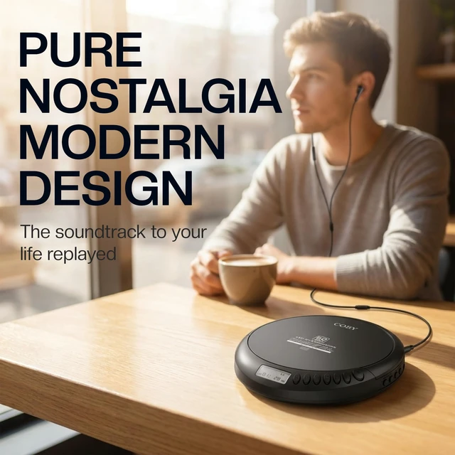 Alt view image 7 of 7 - Portable CD Player, 60 Second Anti Skip, FM Radio, CD Player for Car | CD-R/CD-RW/MP3 Playback, 2 AA or USB Power, Stereo Earbuds Included, Simple Buttons, Clear LCD