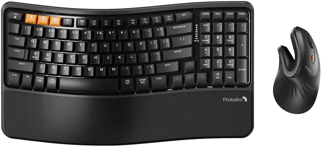 Main image of EKM02 Wave Keys Ergonomic Wireless Keyboard and Mouse, Black | Bluetooth Keyboard with EM11 NL Ergonomic Vertical Mouse, Cushioned Palm Rest, Multi-Device, Rechargeable, for Windows, Mac