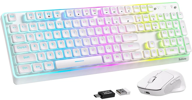 Main image of Wireless Keyboard and Mouse Combo, RGB Backlit, Pudding Keycaps, KM41max | 10 Lighting Effects, 4000mAh Battery, Rechargeable, Never-Fade Keycaps, Metal Panel, 2.4GHz Wireless, USB-C Adapter
