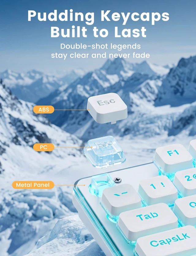 Alt view image 2 of 7 - Wireless Keyboard and Mouse Combo, RGB Backlit, Pudding Keycaps, KM41max | 10 Lighting Effects, 4000mAh Battery, Rechargeable, Never-Fade Keycaps, Metal Panel, 2.4GHz Wireless, USB-C Adapter