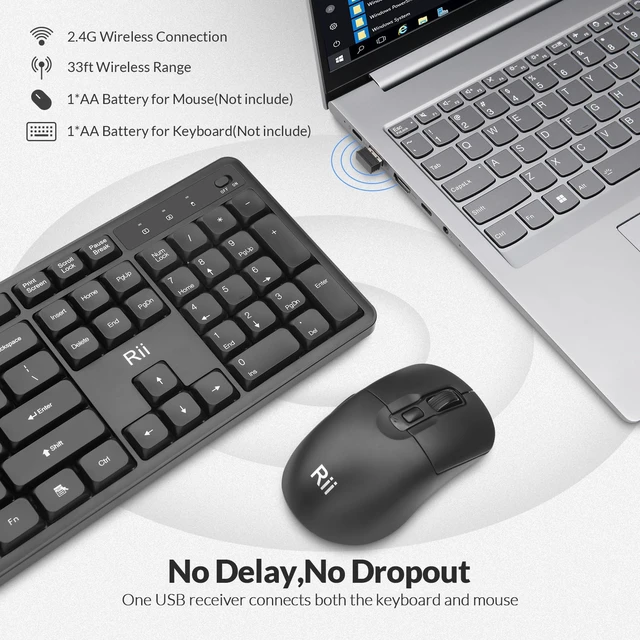 Alt view image 2 of 7 - Wireless Keyboard and Mouse Combo, 2.4G Full-Sized Silent Ergonomic Keyboard and Adjustable 5000 DPI Mouse, Wireless Keyboard Mouse Set for Computer, Laptop, PC, Mac, Windows