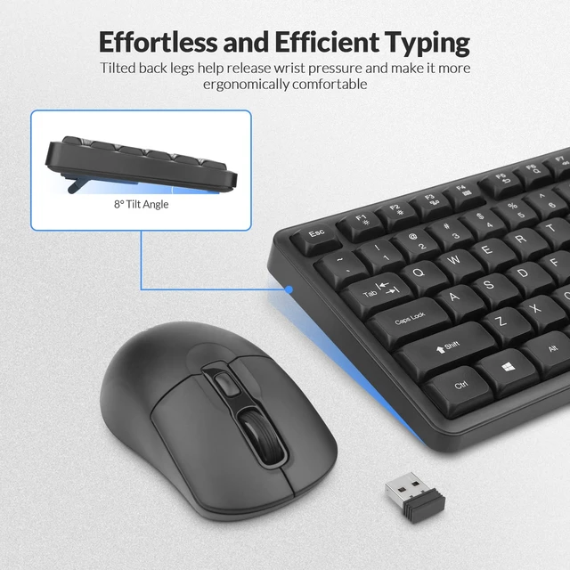 Alt view image 4 of 7 - Wireless Keyboard and Mouse Combo, 2.4G Full-Sized Silent Ergonomic Keyboard and Adjustable 5000 DPI Mouse, Wireless Keyboard Mouse Set for Computer, Laptop, PC, Mac, Windows