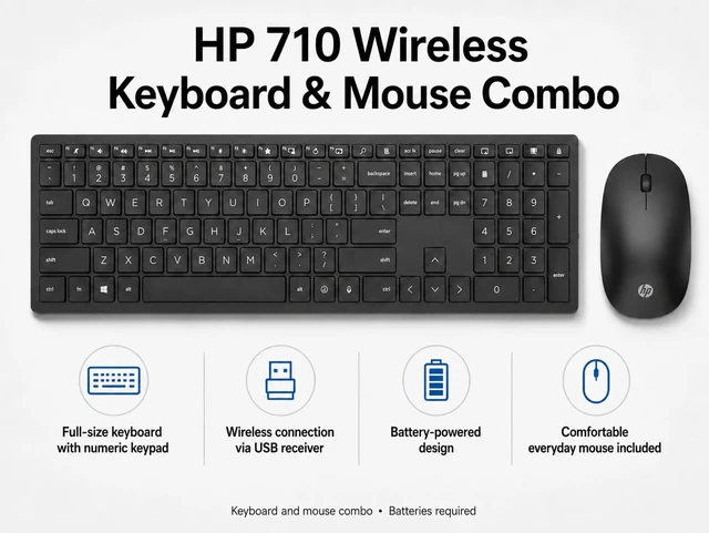 Alt view image 2 of 7 - 710 Wireless Keyboard and Mouse Combo, Slim Design with Silent Keys, 2.4GHz Lag-Free Connection, Multi-OS Compatible (Windows, Mac, Chrome) Black