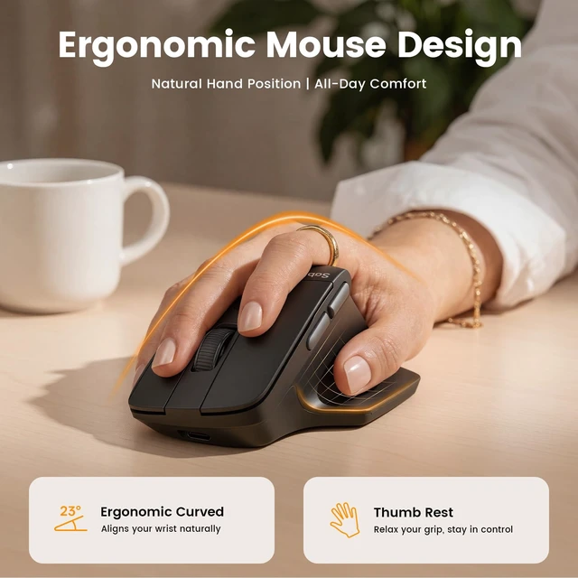 Alt view image 7 of 7 - Ergonomic Wireless Keyboard and Mouse, Rechargeable, Split, Win/Mac | Full-Size Split Curved Keyboard, Ergonomic Mouse, 2.4GHz, Cushioned Wrist Rest, Shortcut & Emoji Keys, Adjustable Tilt Legs