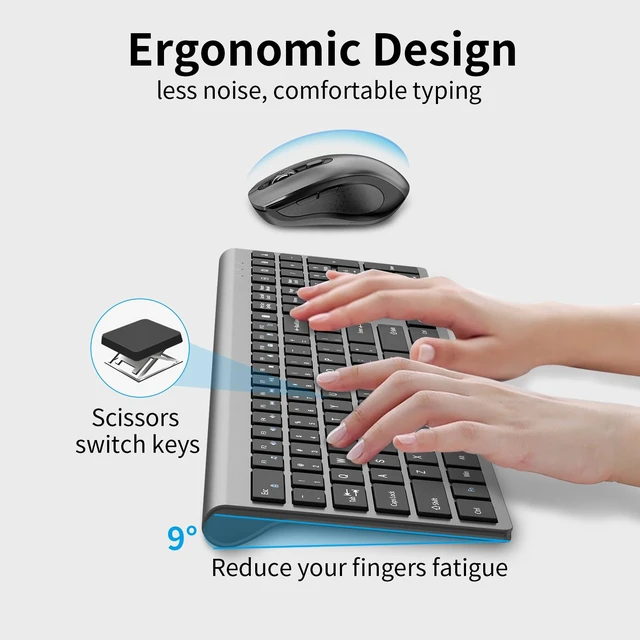 Alt view image 3 of 7 - Wireless Keyboard and Mouse Combo, Slim Silent Full Size Computer Keyboard | with Calculator Button, Sleek Design, Long Battery Life, USB Receiver, Quiet Optical Mouse 6 Buttons, for Laptop PC - Gray