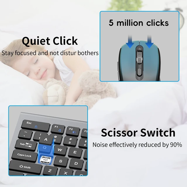 Alt view image 2 of 7 - Wireless Keyboard and Mouse Combo, Slim Silent Full Size Computer Keyboard | with Calculator Button, Sleek Design, Long Battery Life, USB Receiver, Quiet Optical Mouse 6 Buttons, for Laptop PC - Gray