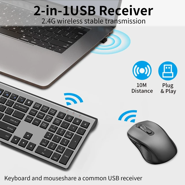 Alt view image 5 of 7 - Wireless Keyboard and Mouse Combo, Slim Silent Full Size Computer Keyboard | with Calculator Button, Sleek Design, Long Battery Life, USB Receiver, Quiet Optical Mouse 6 Buttons, for Laptop PC - Gray
