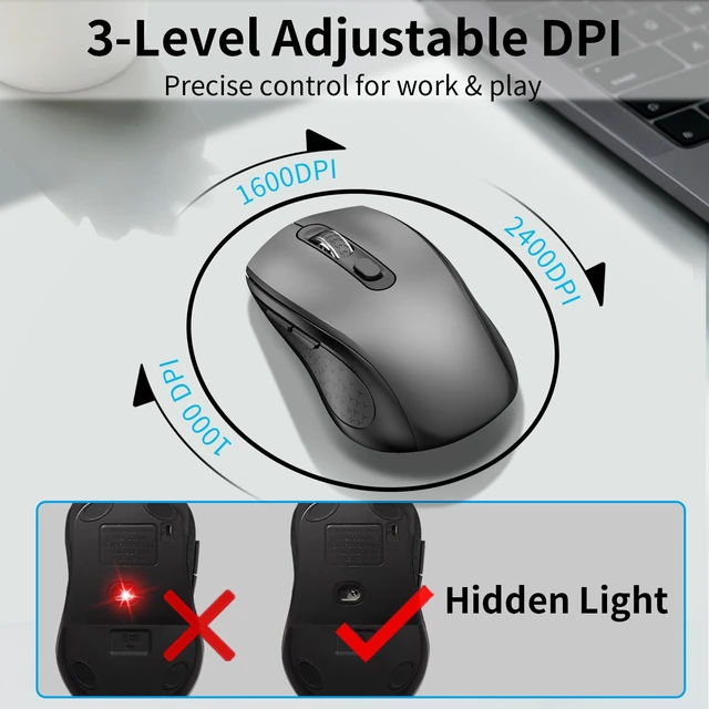 Alt view image 6 of 7 - Wireless Keyboard and Mouse Combo, Slim Silent Full Size Computer Keyboard | with Calculator Button, Sleek Design, Long Battery Life, USB Receiver, Quiet Optical Mouse 6 Buttons, for Laptop PC - Gray