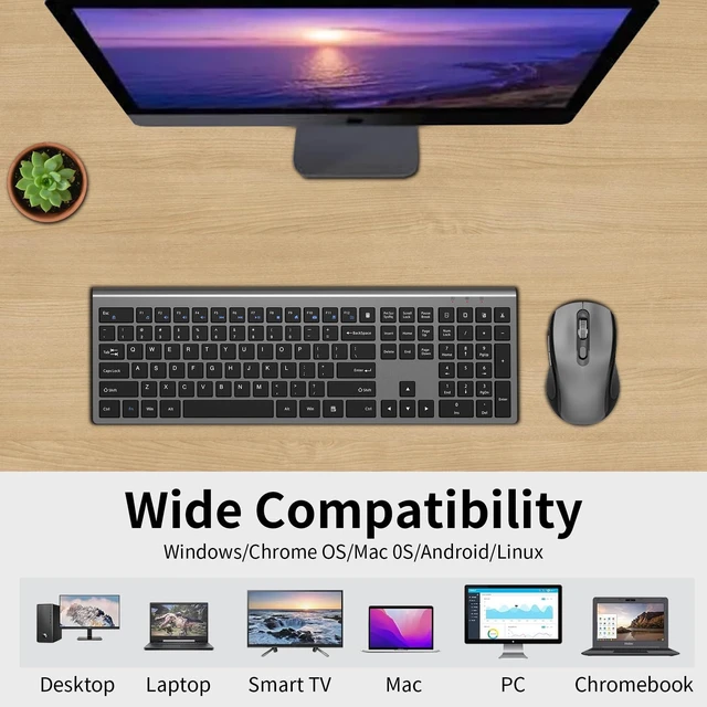 Alt view image 7 of 7 - Wireless Keyboard and Mouse Combo, Slim Silent Full Size Computer Keyboard | with Calculator Button, Sleek Design, Long Battery Life, USB Receiver, Quiet Optical Mouse 6 Buttons, for Laptop PC - Gray