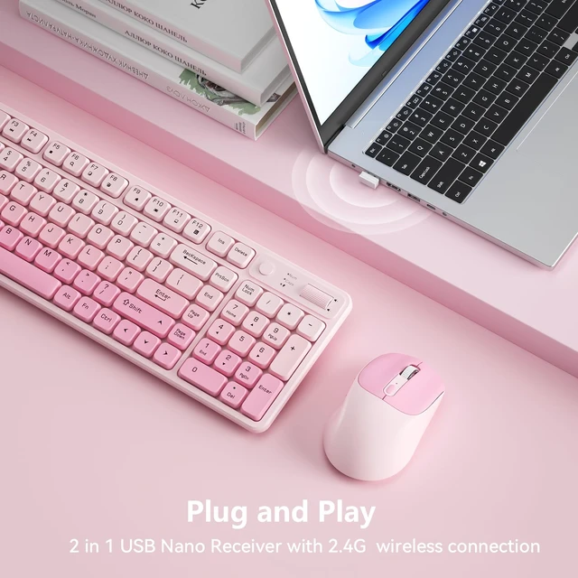Alt view image 3 of 6 - Wireless Keyboard and Mouse Combo, Full-Size USB Keyboard with Back Stand, 2.4GHz Wireless for Desktop, Laptop and Computer