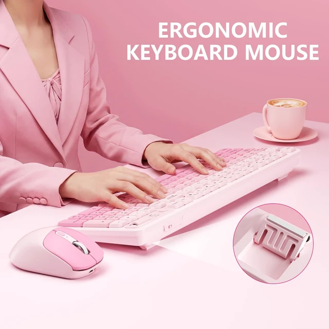 Alt view image 4 of 6 - Wireless Keyboard and Mouse Combo, Full-Size USB Keyboard with Back Stand, 2.4GHz Wireless for Desktop, Laptop and Computer