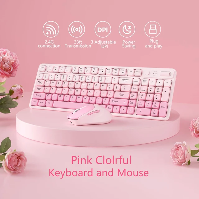 Alt view image 2 of 6 - Wireless Keyboard and Mouse Combo, Full-Size USB Keyboard with Back Stand, 2.4GHz Wireless for Desktop, Laptop and Computer