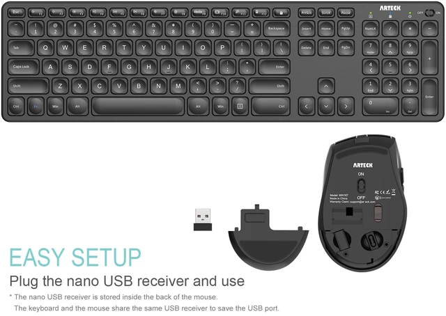 Alt view image 4 of 7 - 2.4G Wireless Keyboard and Mouse Combo Ultra Slim Full Size Keyboard Keyboard and Ergonomic Mice for Computer Desktop PC Laptop and Windows 11/10/8/7 Build in USB-C Rechargeable Battery
