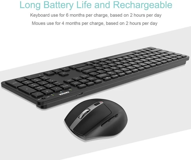 Alt view image 5 of 7 - 2.4G Wireless Keyboard and Mouse Combo Ultra Slim Full Size Keyboard Keyboard and Ergonomic Mice for Computer Desktop PC Laptop and Windows 11/10/8/7 Build in USB-C Rechargeable Battery