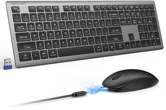 Main image of 2.4G Rechargeable Ultra-Slim Wireless Keyboard and Mouse Combo | 2.4G Stable Connection, Full-Size Scissor Switch Keyboard with 12 Multimedia Keys, Silent Mouse, Ergonomic Design, Grey