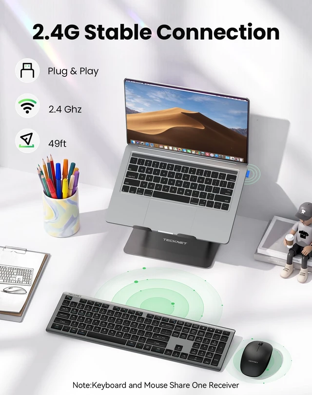 Alt view image 2 of 7 - 2.4G Rechargeable Ultra-Slim Wireless Keyboard and Mouse Combo | 2.4G Stable Connection, Full-Size Scissor Switch Keyboard with 12 Multimedia Keys, Silent Mouse, Ergonomic Design, Grey