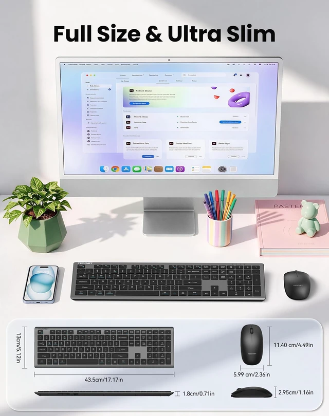 Alt view image 6 of 7 - 2.4G Rechargeable Ultra-Slim Wireless Keyboard and Mouse Combo | 2.4G Stable Connection, Full-Size Scissor Switch Keyboard with 12 Multimedia Keys, Silent Mouse, Ergonomic Design, Grey