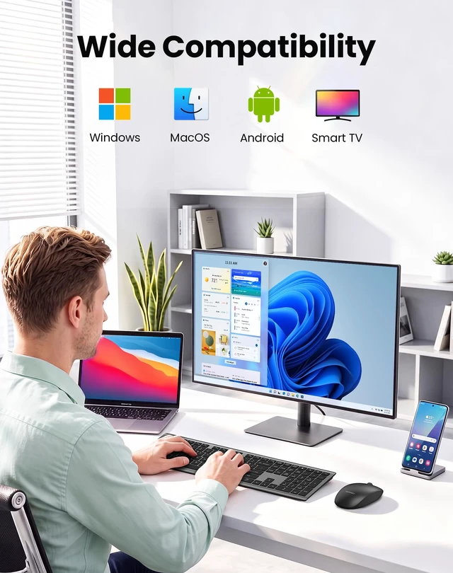Alt view image 7 of 7 - 2.4G Rechargeable Ultra-Slim Wireless Keyboard and Mouse Combo | 2.4G Stable Connection, Full-Size Scissor Switch Keyboard with 12 Multimedia Keys, Silent Mouse, Ergonomic Design, Grey