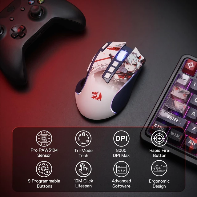 Alt view image 3 of 7 - Anime Keyboard & Mouse Combo, K719 PRO KB + M612AK 8000 DPI Mice | Multi-Function Control Knob, LED Screen & Knob, 0-Delay Tri-Mode, 95 keys Creamy Cushioned Typing, 9 Button Macro Combos