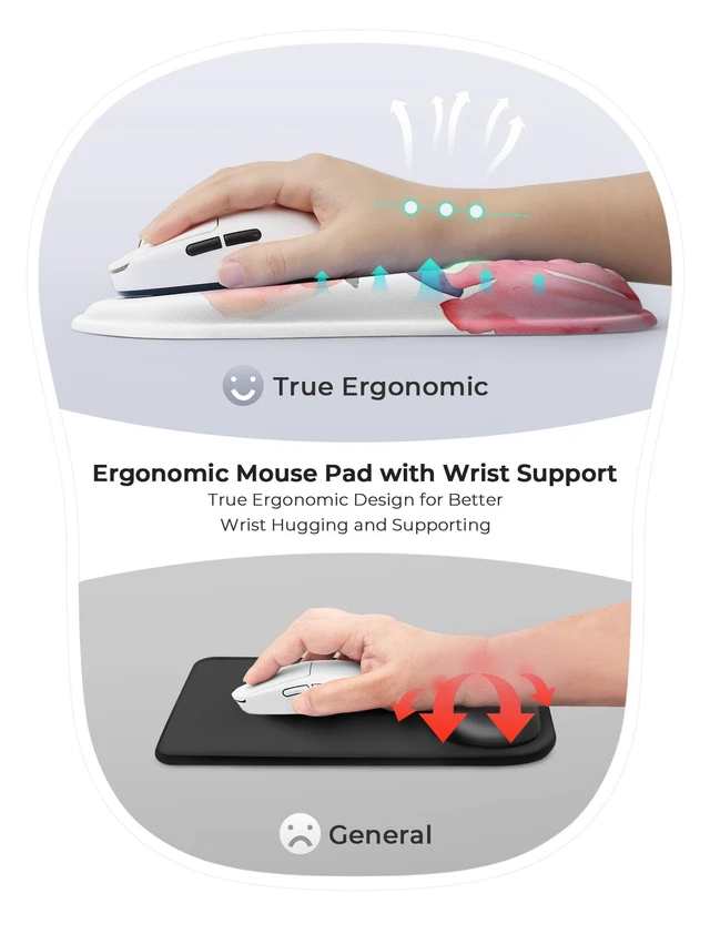 Alt view image 4 of 6 - Watercolor Floral Ergonomic Mouse Pad for Carpal Tunnel Pain Relief, 65% Usable Mouse Area, Memory Foam Concave Wrist Rest for Office, PC, Gaming