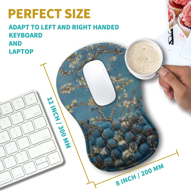 Alt view image 3 of 6 - Ergonomic Mouse Pad Wrist Support, Wrist Rest Mousepad for Carpal Tunnel Pain Relief with Integrated Memory Foam Slope Massage Bulge (11.8x7.9 inch,Apricot Flower