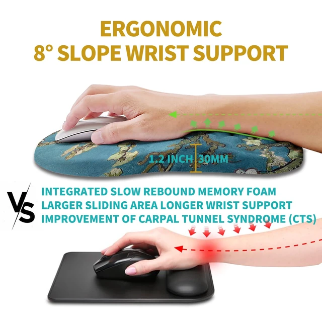 Alt view image 4 of 6 - Ergonomic Mouse Pad Wrist Support, Wrist Rest Mousepad for Carpal Tunnel Pain Relief with Integrated Memory Foam Slope Massage Bulge (11.8x7.9 inch,Apricot Flower