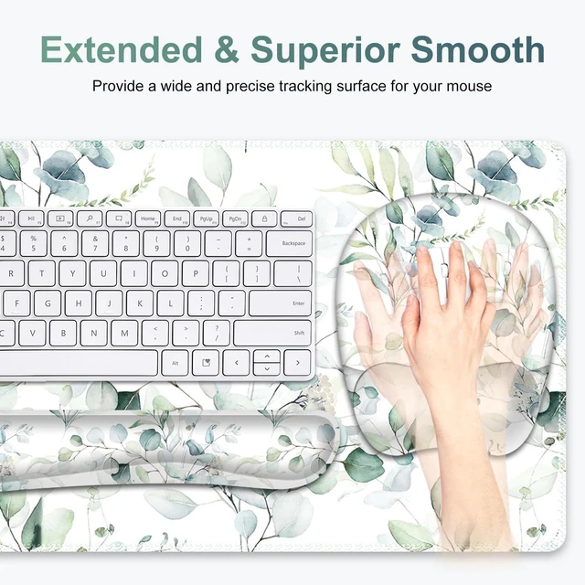 Alt view image 3 of 7 - Large Mouse Pad with Wrist Support 4in1 Set, XXL Big Game Mousepad +Keyboard Wrist Rest+Mouse Wrist Rest+Coaster with Ergonomic Design Gaming Mat for Home Office Computer I Eucalyptus Branches