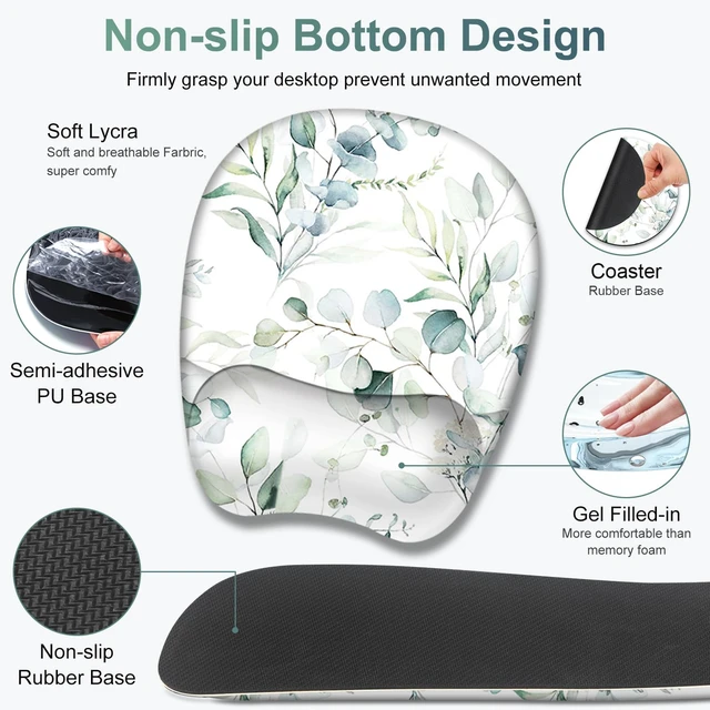 Alt view image 5 of 7 - Large Mouse Pad with Wrist Support 4in1 Set, XXL Big Game Mousepad +Keyboard Wrist Rest+Mouse Wrist Rest+Coaster with Ergonomic Design Gaming Mat for Home Office Computer I Eucalyptus Branches