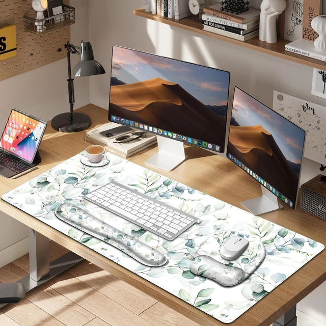 Alt view image 6 of 7 - Large Mouse Pad with Wrist Support 4in1 Set, XXL Big Game Mousepad +Keyboard Wrist Rest+Mouse Wrist Rest+Coaster with Ergonomic Design Gaming Mat for Home Office Computer I Eucalyptus Branches