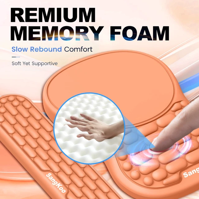 Alt view image 2 of 7 - Ergonomic Keyboard Wrist Rest Mouse Pad Wrist Support Set, Orange | Ergonomic Memory Foam,Pain Relief Wrist Support,Non-Slip Base, Waterproof Smooth Surface,Office & Gaming Desk Accessories