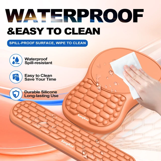 Alt view image 6 of 7 - Ergonomic Keyboard Wrist Rest Mouse Pad Wrist Support Set, Orange | Ergonomic Memory Foam,Pain Relief Wrist Support,Non-Slip Base, Waterproof Smooth Surface,Office & Gaming Desk Accessories