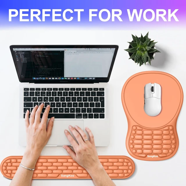 Alt view image 7 of 7 - Ergonomic Keyboard Wrist Rest Mouse Pad Wrist Support Set, Orange | Ergonomic Memory Foam,Pain Relief Wrist Support,Non-Slip Base, Waterproof Smooth Surface,Office & Gaming Desk Accessories