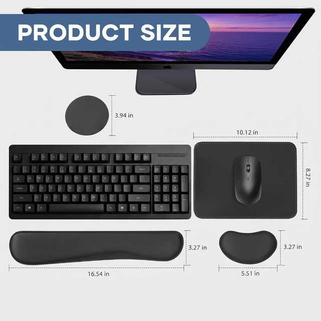 Alt view image 2 of 7 - Office Ergonomic Memory Foam Computer Mouse and Keyboard Wrist Rest pad Support Carpal Tunnel, Wrist Rest for Keyboard and Mouse, Wrist Support Set
