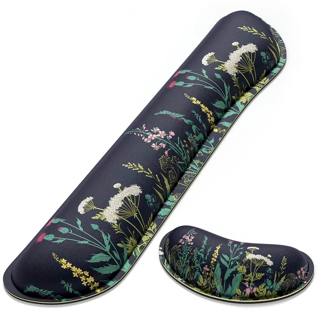 Main image of Enlarge Keyboard Wrist Rest, Memory Foam Wrist Cushion for Desk Mat Support, Cute Pain Relief Keyboard Mouse Pad Rests Set with Non-Slip Base for Gaming Laptop Office Computer, Elegant Flower