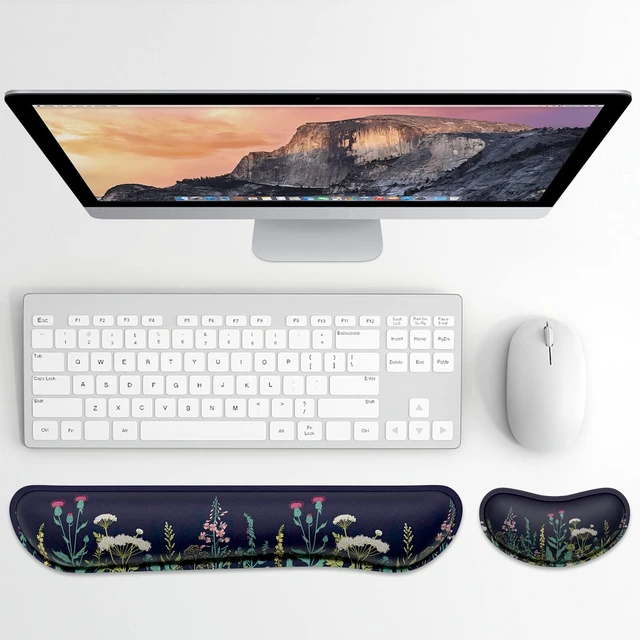 Alt view image 2 of 7 - Enlarge Keyboard Wrist Rest, Memory Foam Wrist Cushion for Desk Mat Support, Cute Pain Relief Keyboard Mouse Pad Rests Set with Non-Slip Base for Gaming Laptop Office Computer, Elegant Flower