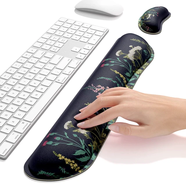Alt view image 5 of 7 - Enlarge Keyboard Wrist Rest, Memory Foam Wrist Cushion for Desk Mat Support, Cute Pain Relief Keyboard Mouse Pad Rests Set with Non-Slip Base for Gaming Laptop Office Computer, Elegant Flower