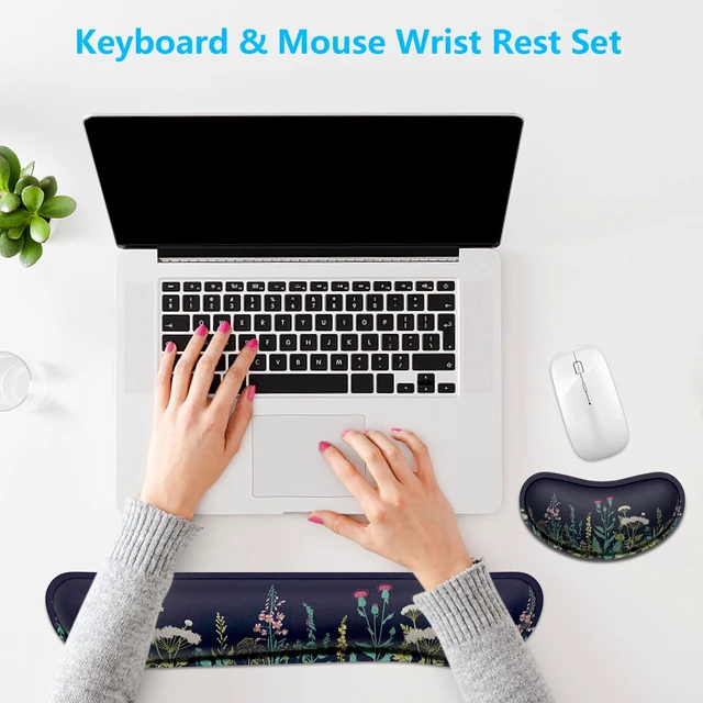 Alt view image 7 of 7 - Enlarge Keyboard Wrist Rest, Memory Foam Wrist Cushion for Desk Mat Support, Cute Pain Relief Keyboard Mouse Pad Rests Set with Non-Slip Base for Gaming Laptop Office Computer, Elegant Flower