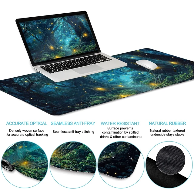 Alt view image 3 of 7 - Mouse Pad with Wrist Rest, Firefly Forest Computer Desk Mat Set | Ergonomic Wrist Rest for Computer Keyboard, Large Mouse Pads for Desk Gaming, Cute Aesthetics Home Office Desk Accessories
