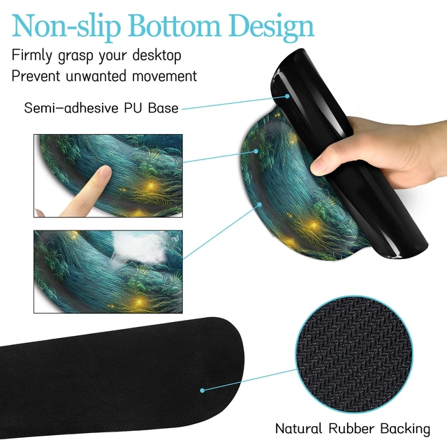 Alt view image 5 of 7 - Mouse Pad with Wrist Rest, Firefly Forest Computer Desk Mat Set | Ergonomic Wrist Rest for Computer Keyboard, Large Mouse Pads for Desk Gaming, Cute Aesthetics Home Office Desk Accessories