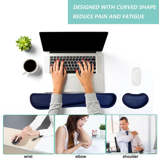 Alt view image 5 of 7 - Keyboard Wrist Rest Mouse Wrist Support Set, Memory Foam Wrist Rest Pad for Computer Laptop Keyboard Mouse, Ergonomic Wrist Cushion Support for Typing Pain Relief, Gaming Home Office, Navy Blue