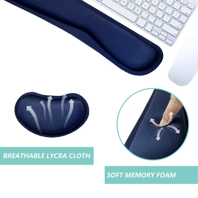 Alt view image 3 of 7 - Keyboard Wrist Rest Mouse Wrist Support Set, Memory Foam Wrist Rest Pad for Computer Laptop Keyboard Mouse, Ergonomic Wrist Cushion Support for Typing Pain Relief, Gaming Home Office, Navy Blue