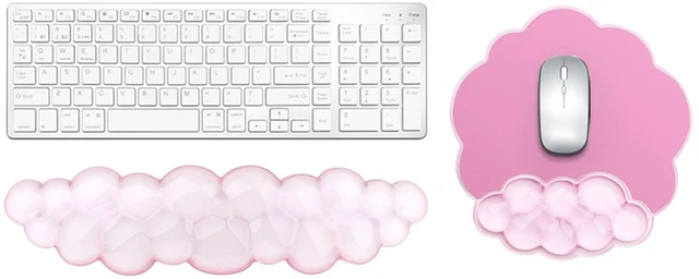 Main image of Gel Cloud Keyboard and Mouse Wrist Rest, Cute Wrist Support and Arm Support Rest for Typing Pain ReliefSuitable for Office/Computer/Laptop/Gaming Set-Pink