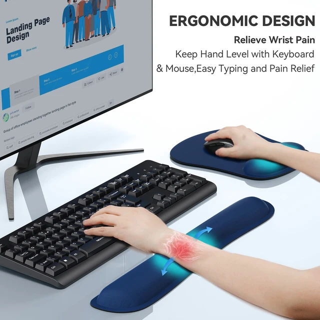 Alt view image 4 of 7 - Keyboard Wrist Rest and Mouse Pad with Wrist Support, Memory Foam Set for Computer/Laptop/Mac, Lightweight for Easy Typing & Pain Relief Ergonomic Mousepad,Blue