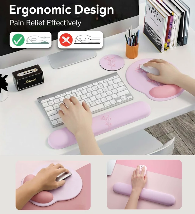Alt view image 3 of 7 - Mouse Pad with Keyboard Wrist Rest,Ergonomic Mousepad Support Set | Mouse Pads for Desk Wrist Support PU Base with Coaster,Mousepad with Nonslip Base for Computer Laptop Keyboard Desktop