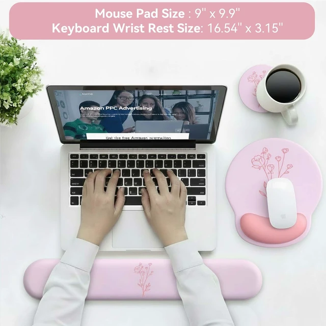 Alt view image 4 of 7 - Mouse Pad with Keyboard Wrist Rest,Ergonomic Mousepad Support Set | Mouse Pads for Desk Wrist Support PU Base with Coaster,Mousepad with Nonslip Base for Computer Laptop Keyboard Desktop